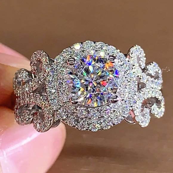 Shiny Round Crystal Rhinestone Silvery Ring, Exquisite Men's Accessory Jewelry - Picture 2 of 6